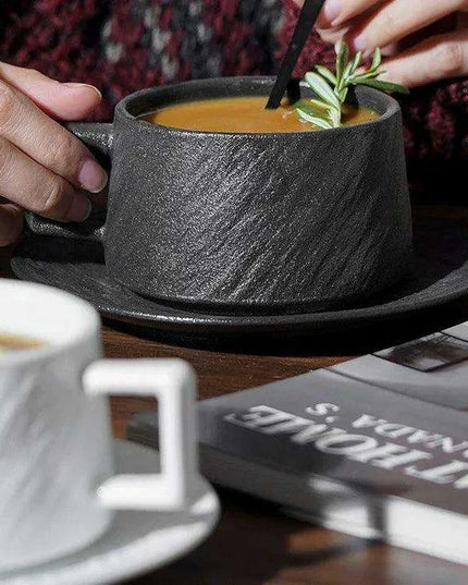 Elegant Rock Sand Ceramic Coffee Set with Saucer