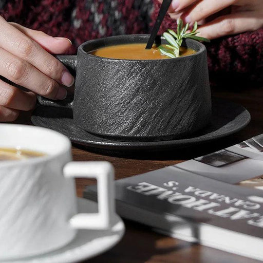 Elegant Rock Sand Ceramic Coffee Set with Saucer