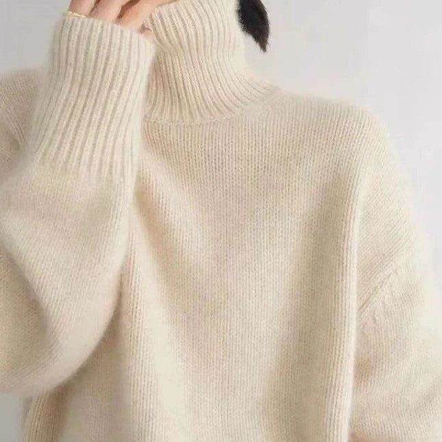 Chic High Neck Cashmere Knit Sweater for Women