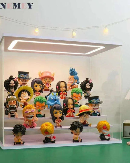 LED-Enhanced 6-Tier Acrylic Display Case with Dust-Resistant Sliding Doors