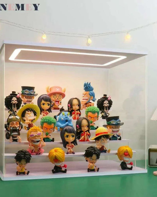 LED-Enhanced 6-Tier Acrylic Display Case with Dust-Resistant Sliding Doors