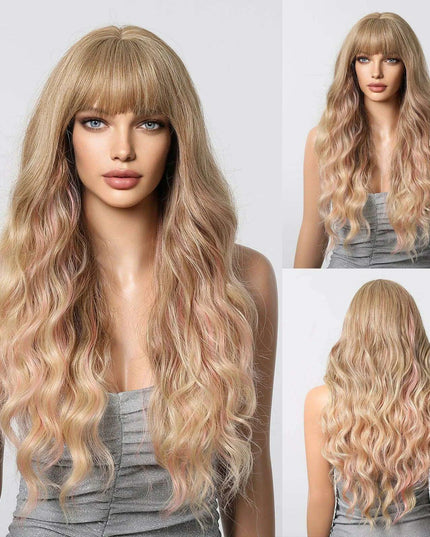 30-Inch Brown Wavy Synthetic Wig with Bangs - Perfect for Parties and Themed Events