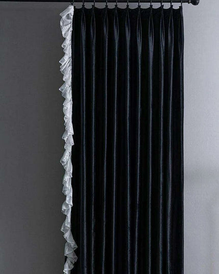 Luxurious French-Style Black Velvet Lace Blackout Drapes with Romantic Ruffles for Stylish Interiors