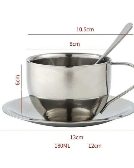 Sophisticated 304 Stainless Steel Coffee Mug Set with Saucer and Spoon