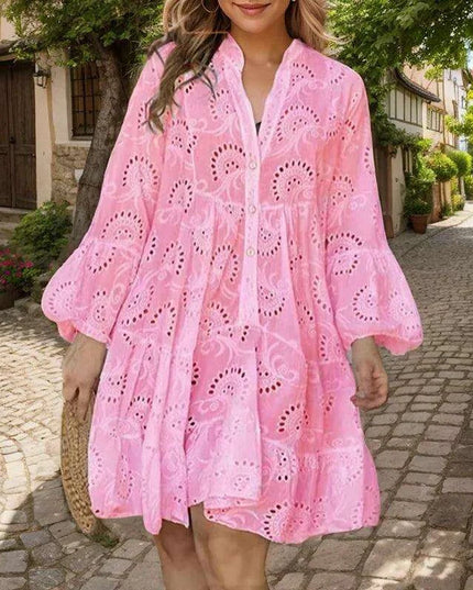 Chic Lace A-Line Beach Dress with Flared Sleeves for Women