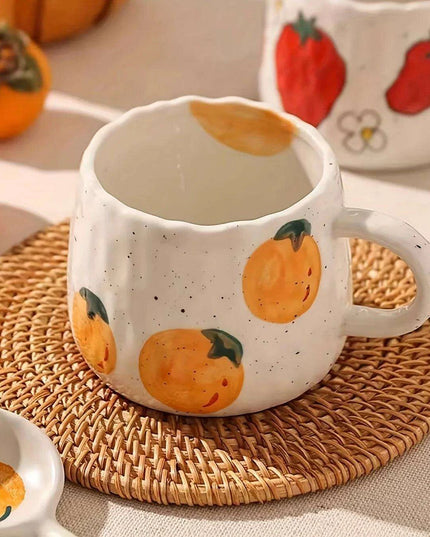 Cheerful Fruit-Themed 300ml Ceramic Mug & Plate Set – Ideal Gift for Children and Breakfast Enthusiasts