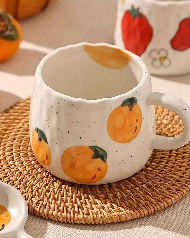 Cheerful Fruit-Themed 300ml Ceramic Mug & Plate Set – Ideal Gift for Children and Breakfast Enthusiasts