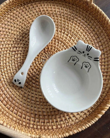 Whimsical Cartoon Relief Ceramic Sauce Bowl with Spoon for Hot Pot and BBQ Delight