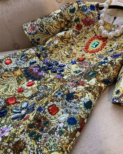 Elegant Vintage-Inspired Rhinestone Embellished Above Knee Dress