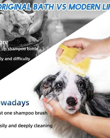 Silicone Pet Grooming Brush with Shampoo Dispenser - 2.7oz Capacity for Easy Bathing
