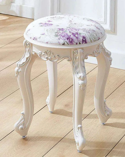Elegant Silver White Leather Vanity Stool with European Flair
