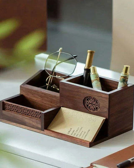 Sleek Black Walnut Desk Organizer - A Perfect Harmony of Elegance and Efficiency for Your Office