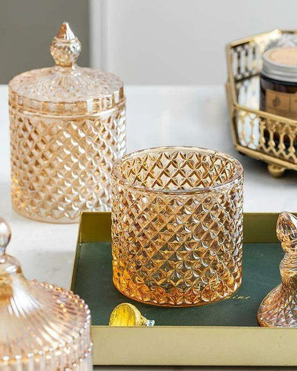 Amber Radiance Crystal Glass Storage Jar with Lid for Jewelry and Event Decor