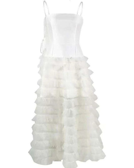 Sophisticated Strapless High Waist Gauze Dress with Elegant Camisole Accents