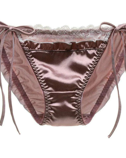 Charming Ruffled Satin Heart Print Panties for Women - Delightfully Cute Seamless Underwear