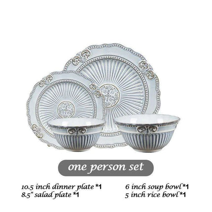 Vintage Baroque Embossed Ceramic Plate Collection - Set of 4 for Elegant Dining