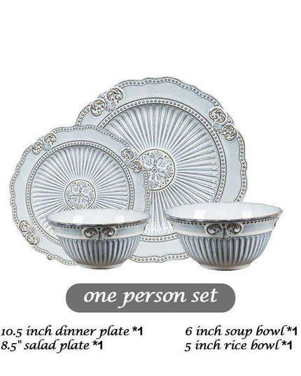 Vintage Baroque Embossed Ceramic Plate Collection - Set of 4 for Elegant Dining