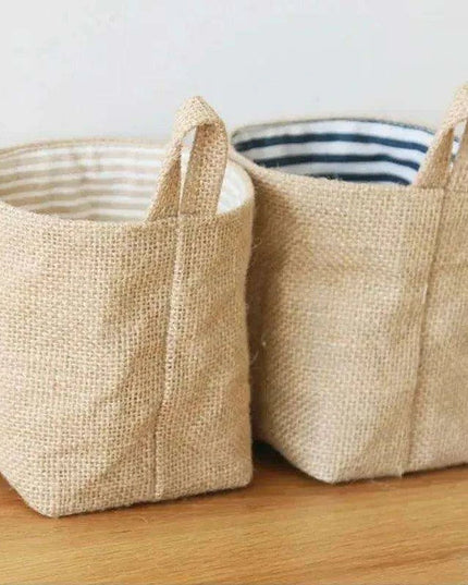 Versatile Foldable Jute and Cotton Storage Basket for Home and Travel