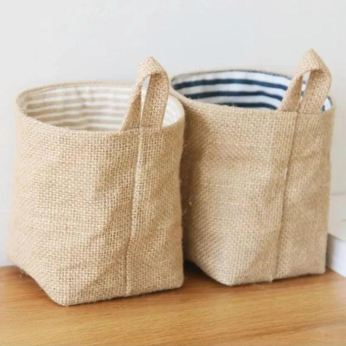 Versatile Foldable Jute and Cotton Storage Basket for Home and Travel