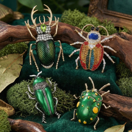 Rhinestone Beetle Brooch — Enamel Insect Pin in 7 Colours