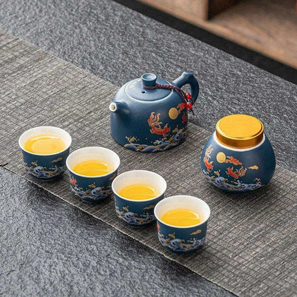 Elegant Chinese Kung Fu Tea Ceremony Set with Teapot and Four Cups in Luxurious Gift Box