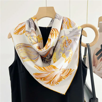Luxury Floral Silk Scarf – 90x90cm Hand-Rolled Twill