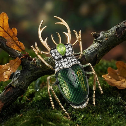 Rhinestone Beetle Brooch — Enamel Insect Pin in 7 Colours