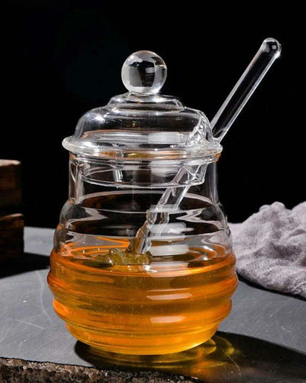 Elegant Clear Glass Honey Jar Collection with Dipper and Lid - Perfect for Any Occasion
