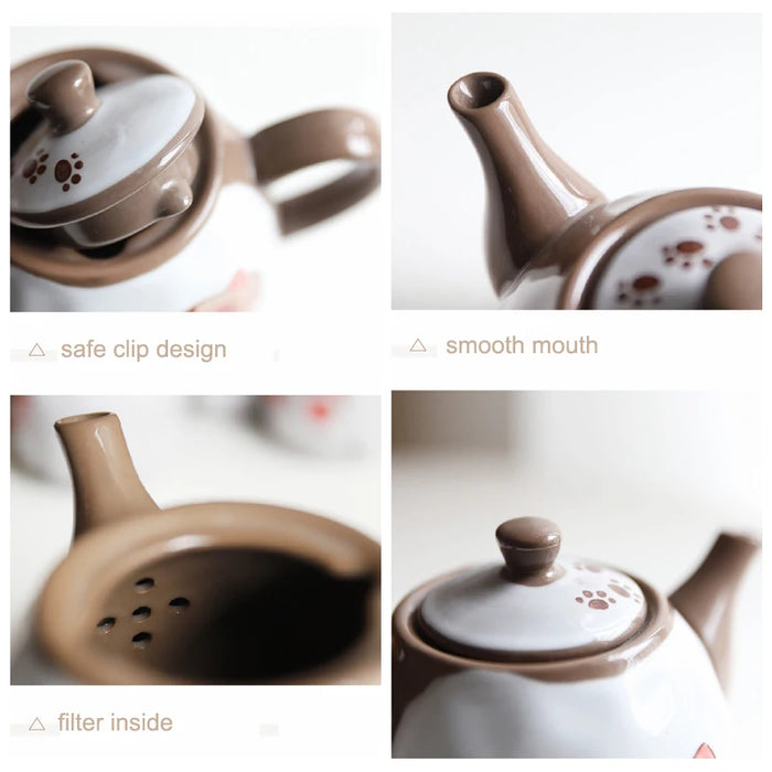 Lucky Cat Ceramic Tea Pot Set - Perfect Tea Gift for Cat Lovers