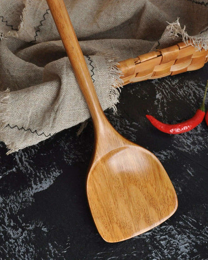 Premium Long-Handled Wooden Utensil Set with Non-Stick Coating for Effortless Cooking