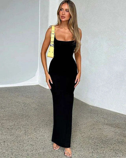 Backless Lace-Up Bodycon Maxi Dress with Spaghetti Straps - Ideal for Night Out and Special Events