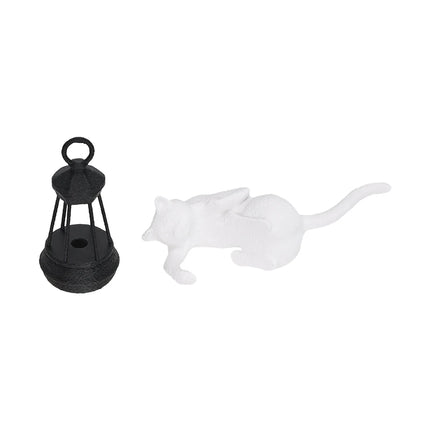 Cat Shelf Hook with Lantern Figurine | Night Light & Desk Ornament