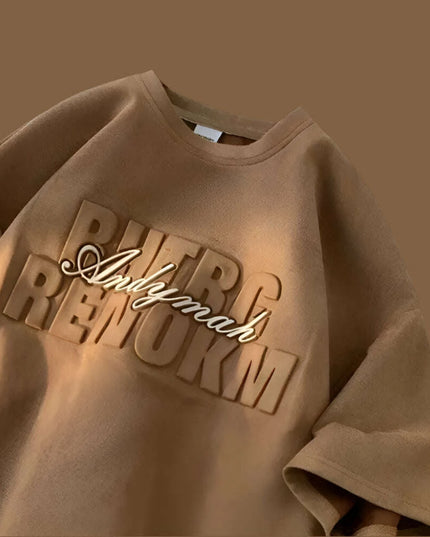 Chic Summer Heavy Suede Loose-Fit T-Shirt for Men and Women with 3D Letter Design - Trendy Y2K Style