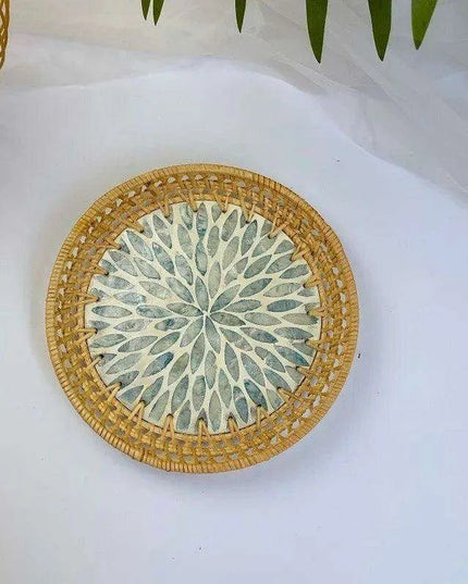 Vibrant Artisan Seashell Rattan Bowl - Handcrafted Storage Solution with Natural Elegance