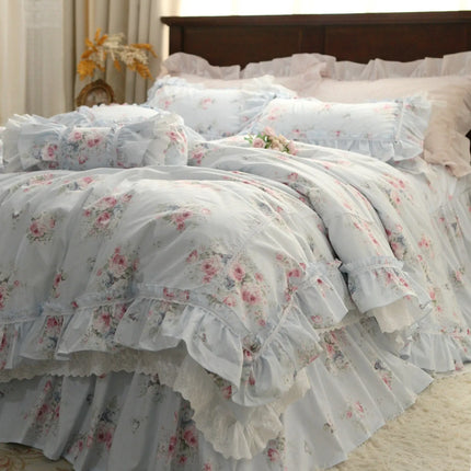 JullietteDream Romantic Lace Floral Duvet Cover Set with Ruffle Bed Sk