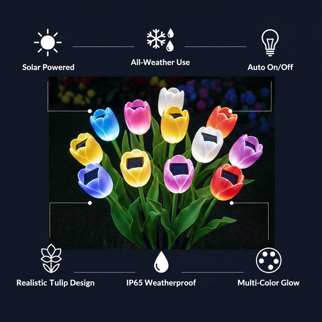 Solar LED Tulip Garden Lights — Waterproof Outdoor Pathway Decor