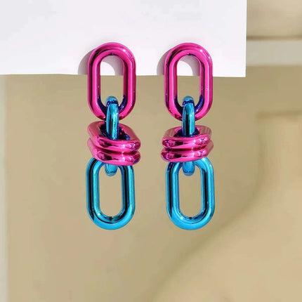 Emerald Edge Geometric Chain Earrings - Punk Chic Dangle Statement