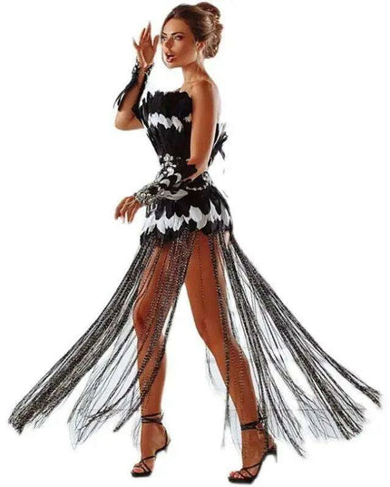 Feathered Elegance Strapless Evening Dress: A Showstopper for Nighttime Events