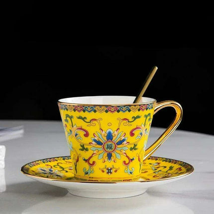 Imperial Elegance Enamel Porcelain Tea and Coffee Cup Set with Ornate Borders