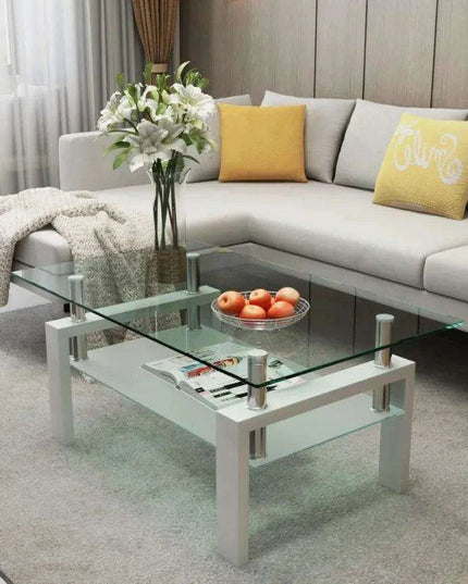 Modern Elegance Black Glass Coffee Table with Metal Framework and Additional Storage
