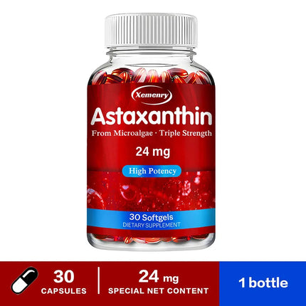 Xemenry Astaxanthin 24mg Triple Strength Softgels — High Potency Microalgae Antioxidant Supplement