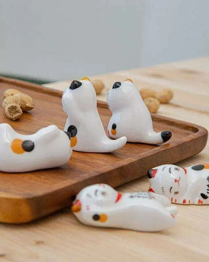 Charming Maneki Neko Ceramic Chopsticks Rest - Infuse Your Dining Experience with Japanese Good Fortune