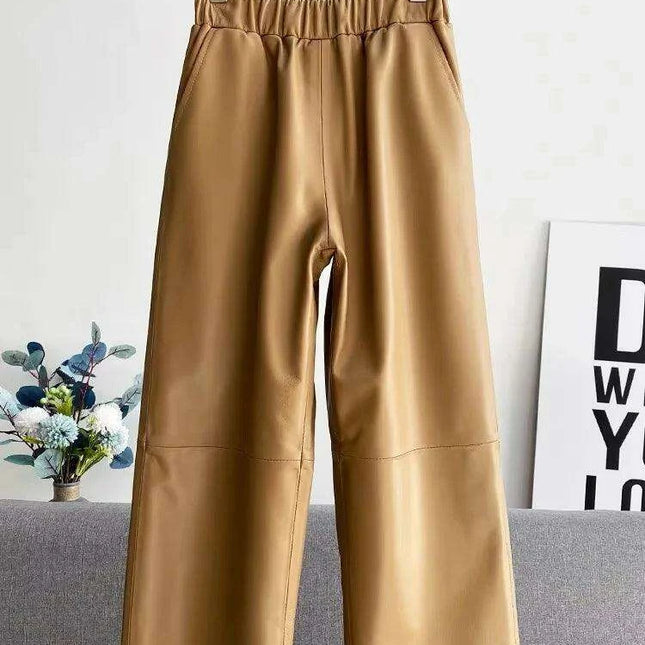 Elegant Sheepskin Leather Wide-Leg Trousers - Effortless Style