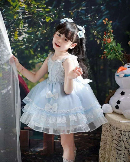 Elegant Spanish Lolita Princess Lace Bow Summer Party Dress for Girls