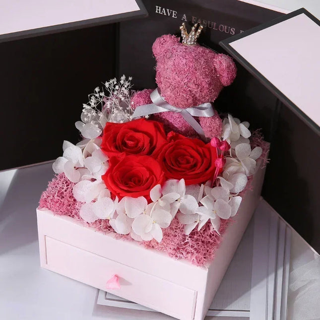 Shop1105335996 Valentine's Bear Flower Gift Box with Necklace & Lipsti