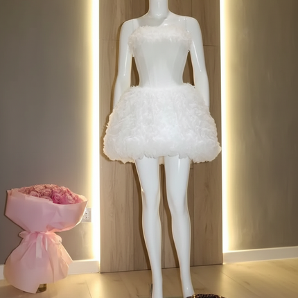 Strapless 3D Flower Mini Wedding Dress — Bubble Skirt, Custom & Plus Sizes