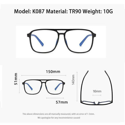 Retro Oversized Black Glasses with Clear Frame - Lightweight TR90 Construction