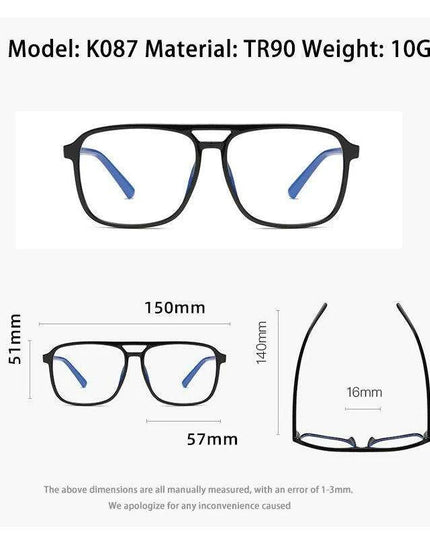 Retro Oversized Black Glasses with Clear Frame - Lightweight TR90 Construction