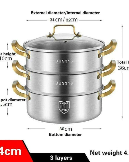 Triple Layer 316 Stainless Steel Steamer: Your Essential Kitchen Partner