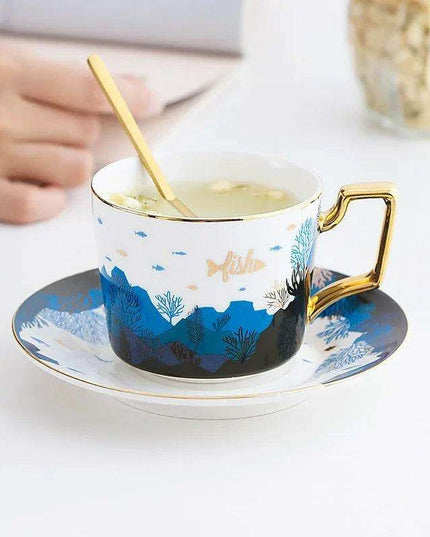 Luxurious Gold-Accented European Ceramic Coffee and Tea Set - Elegant 4-Piece Gift Collection